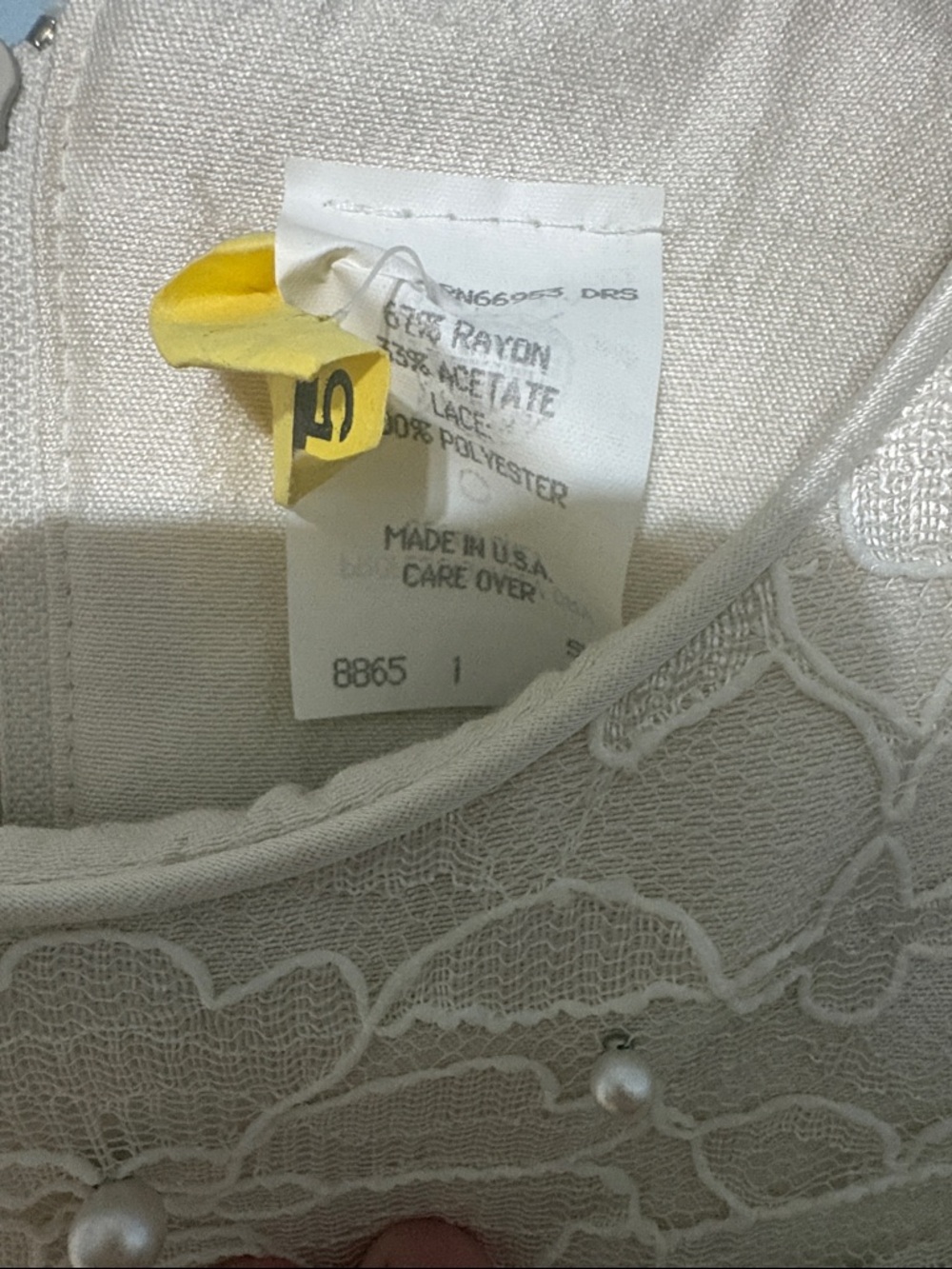 Leslie Fay Cream size 10 Lace Pearl Vintage Bride Bridal Era Dress little white - Picture 4 of 10